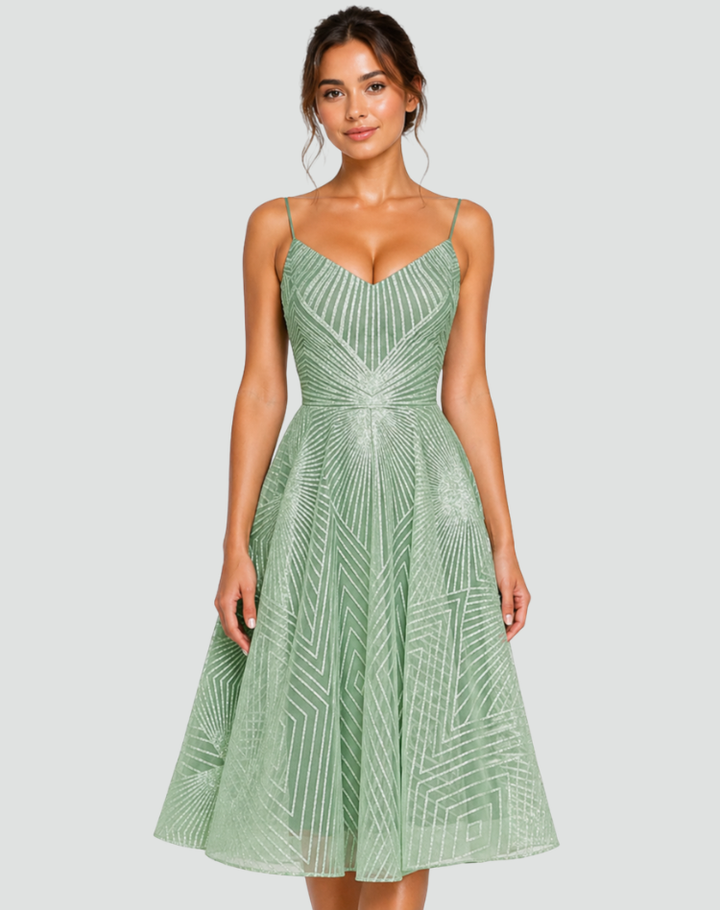 Embroidered midi cocktail dress with straps and open back