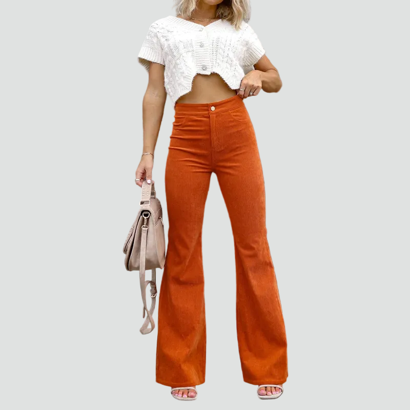 Retro high-waisted corduroy flare pants