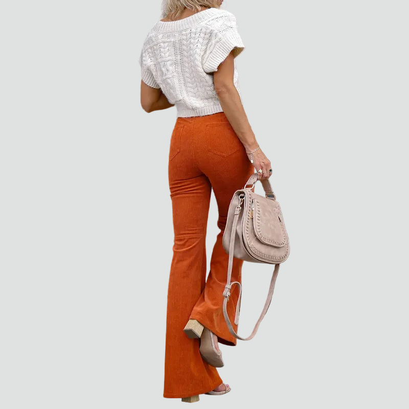 Retro high-waisted corduroy flare pants
