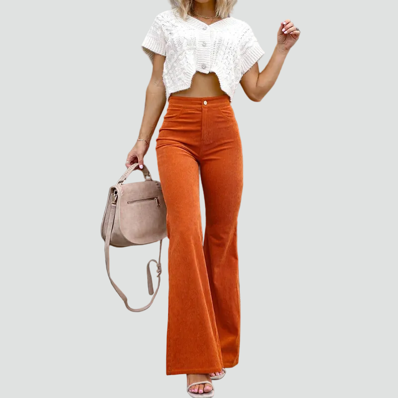 Retro high-waisted corduroy flare pants