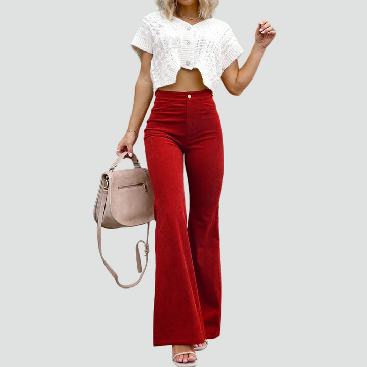 Retro high-waisted corduroy flare pants