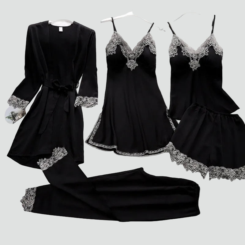 Ensemble de pyjama féminin en dentelle à cinq pièces