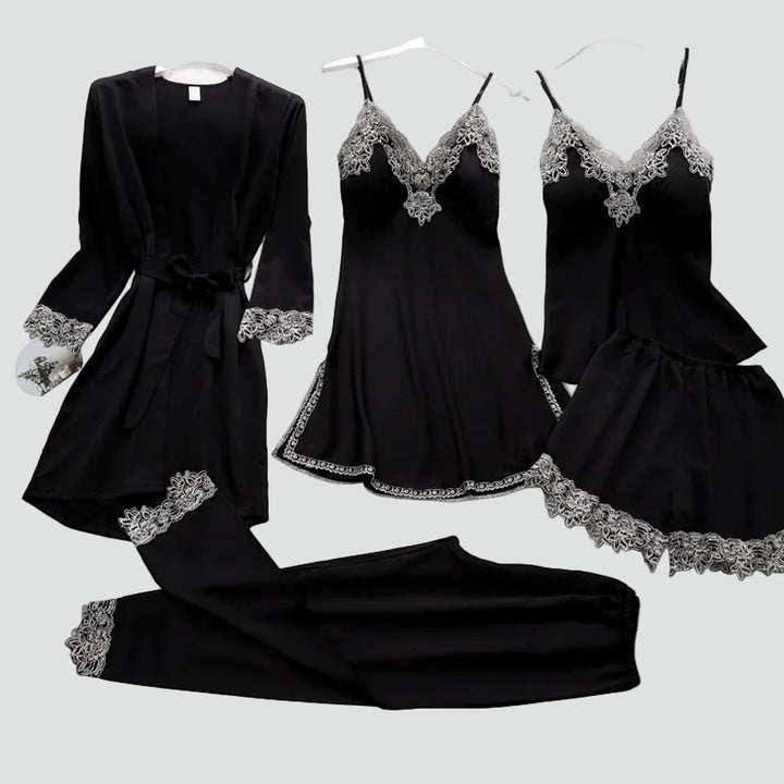 Ensemble de pyjama féminin en dentelle à cinq pièces