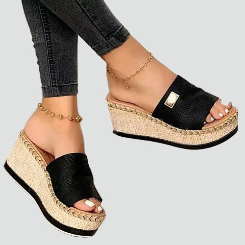 Orthopedic wedge slides for women with woven sole