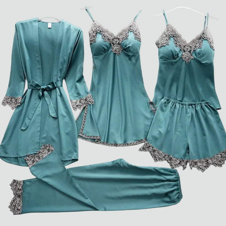 Ensemble de pyjama féminin en dentelle à cinq pièces
