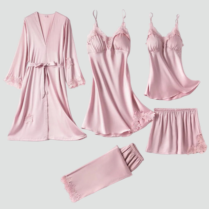 Ensemble de pyjama féminin en dentelle à cinq pièces