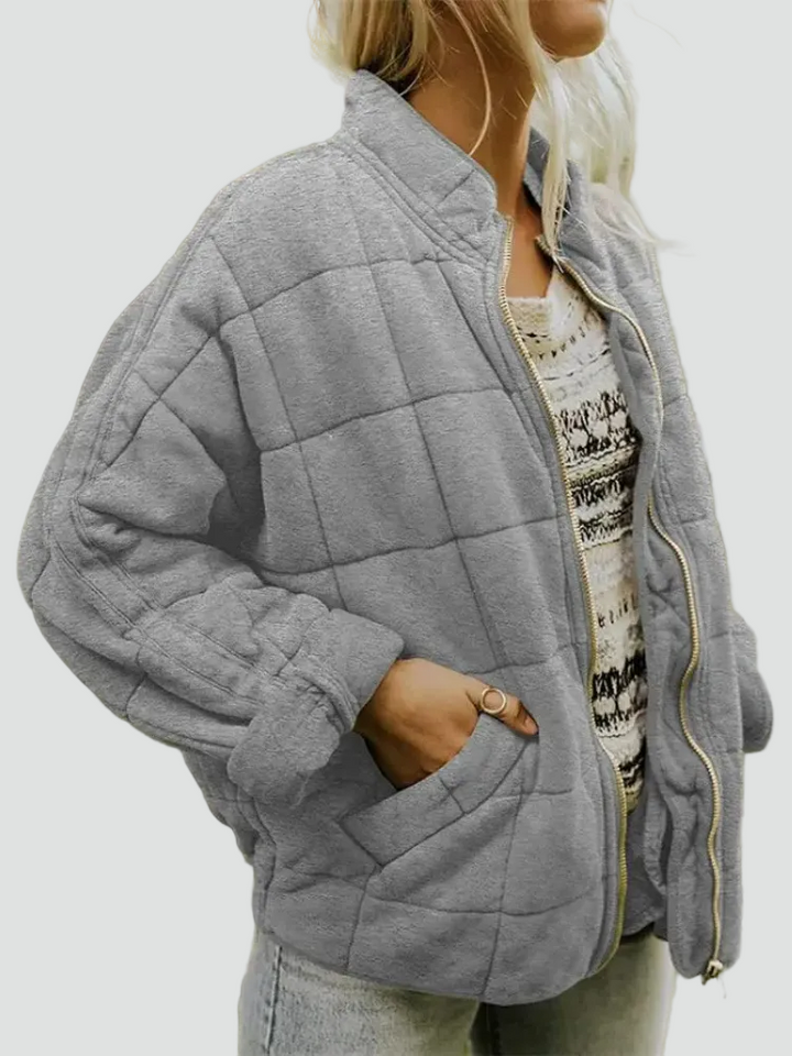 Quilted bomber jacket with zipper and loose fit