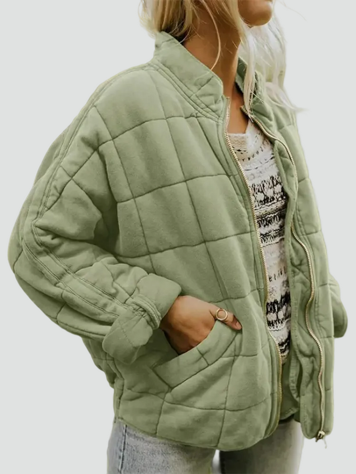 Quilted bomber jacket with zipper and loose fit