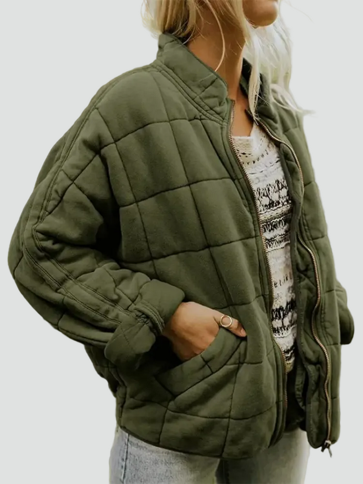 Quilted bomber jacket with zipper and loose fit