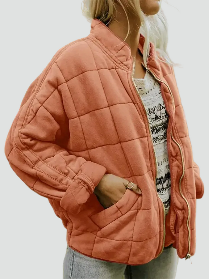 Quilted bomber jacket with zipper and loose fit