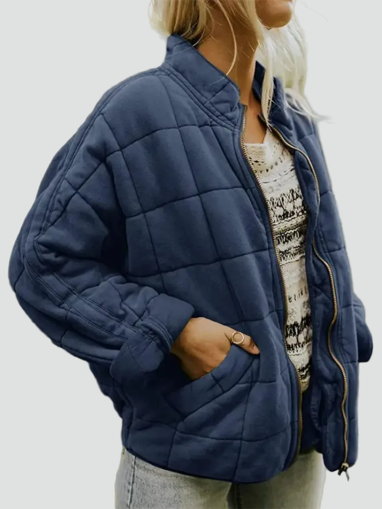 Quilted bomber jacket with zipper and loose fit
