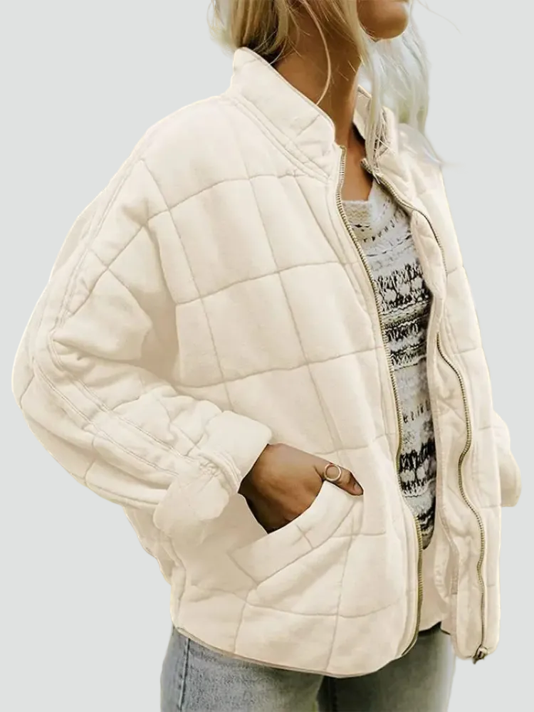 Quilted bomber jacket with zipper and loose fit