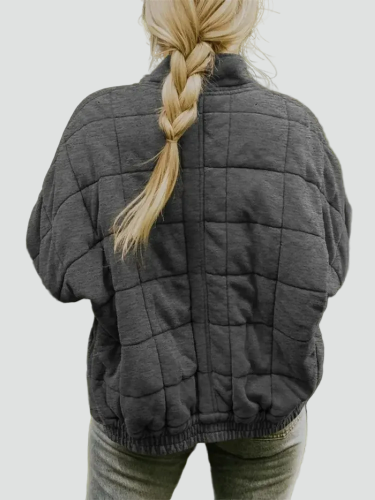 Quilted bomber jacket with zipper and loose fit