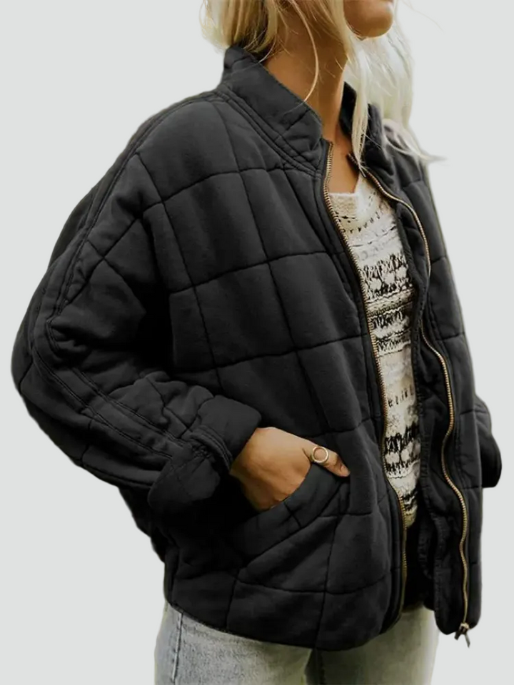 Quilted bomber jacket with zipper and loose fit