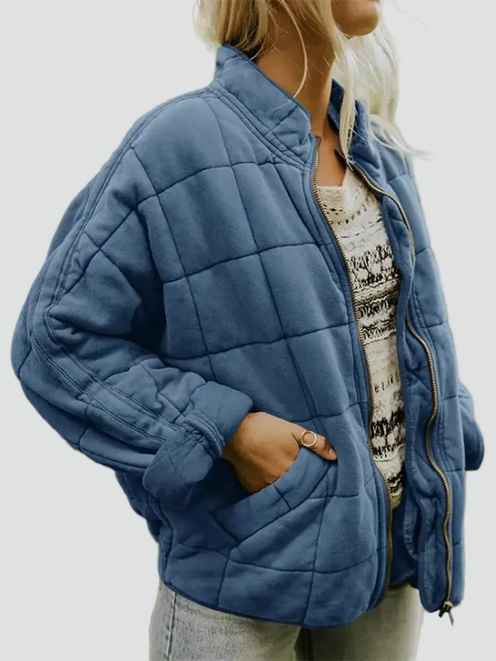 Quilted bomber jacket with zipper and loose fit