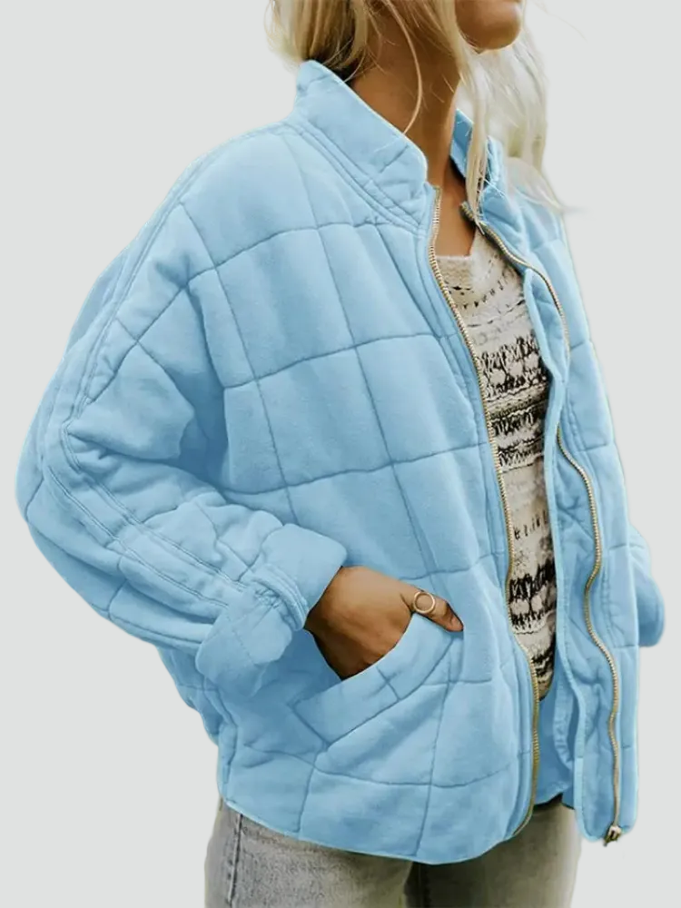 Quilted bomber jacket with zipper and loose fit