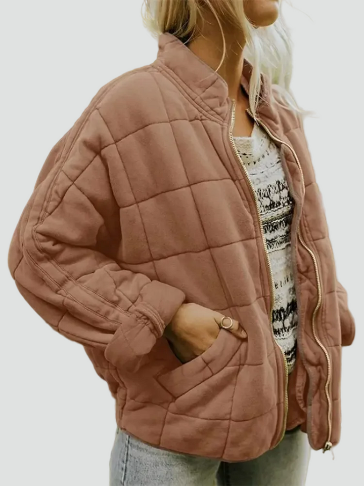 Quilted bomber jacket with zipper and loose fit