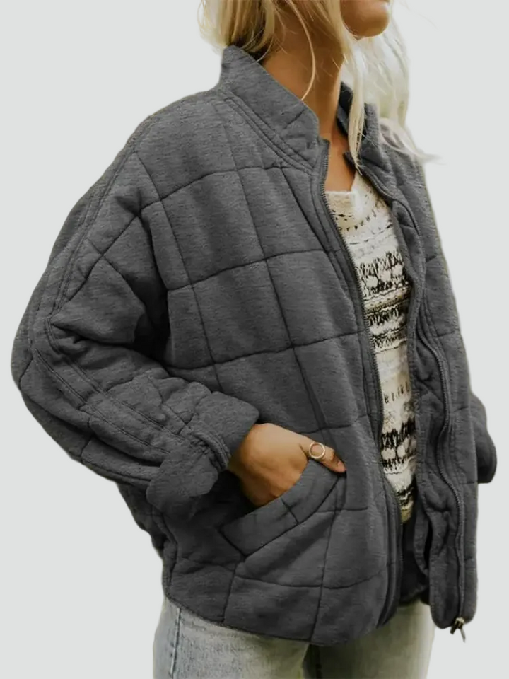 Quilted bomber jacket with zipper and loose fit