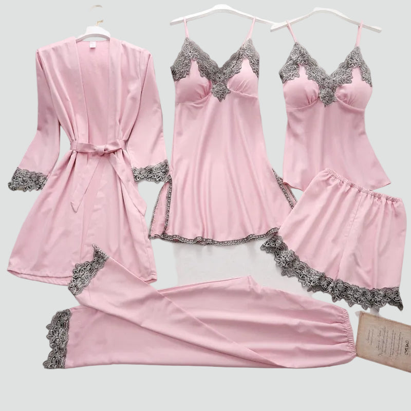 Ensemble de pyjama féminin en dentelle à cinq pièces