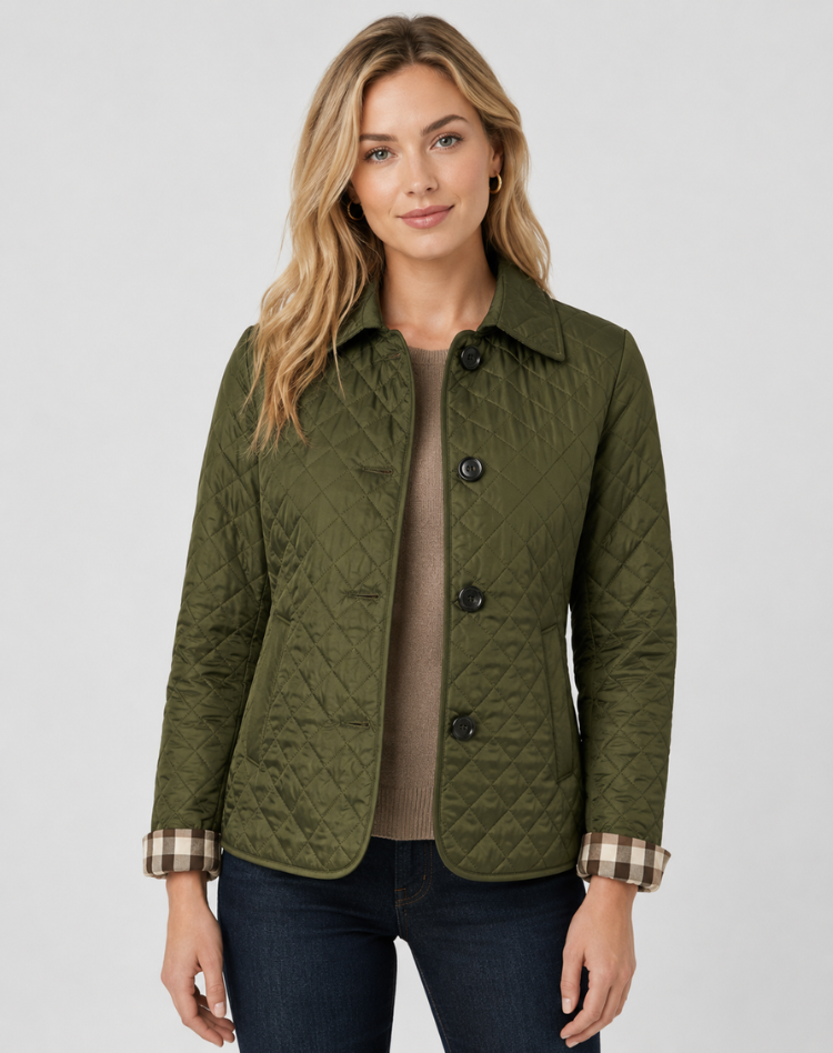 Veste matelassée femme de mi-saison élégante avec col à boutons
