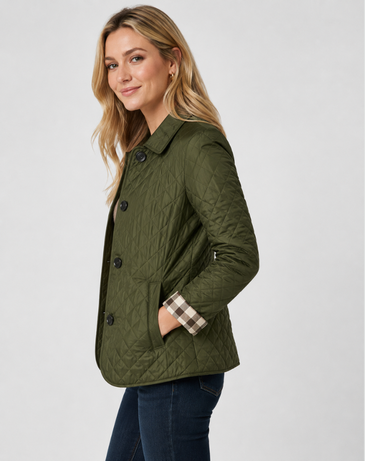 Veste matelassée femme de mi-saison élégante avec col à boutons