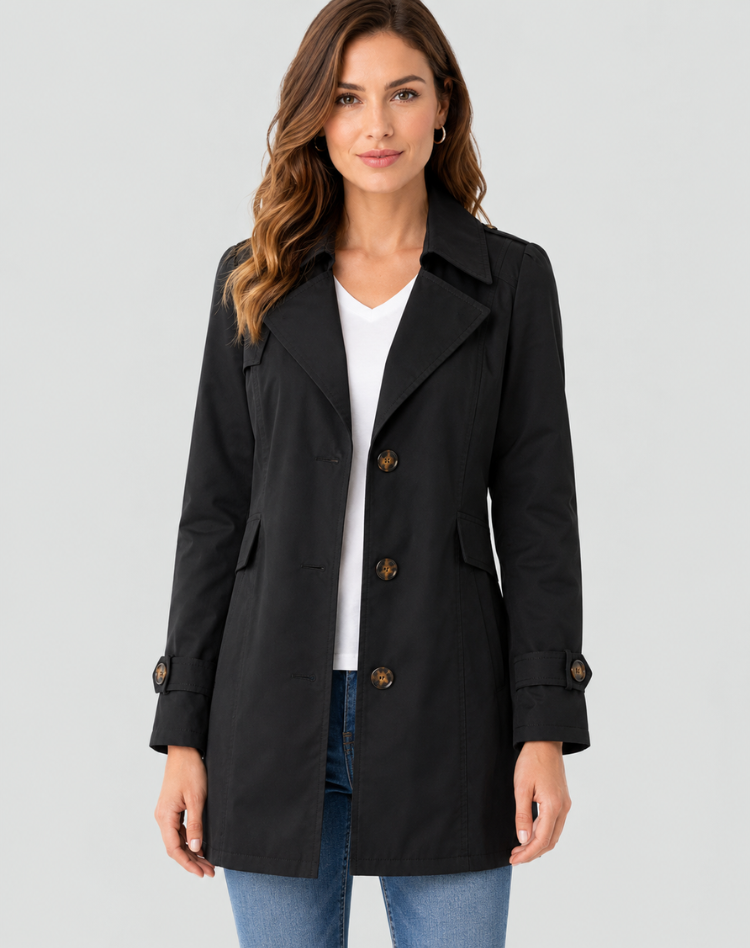 Manteau Femme Trench Élégant Ceinturé Classique Court Manteau