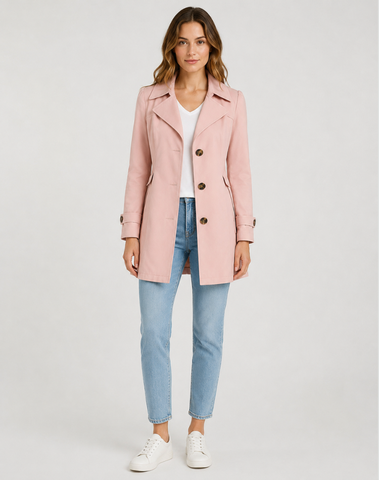 Manteau Femme Trench Élégant Ceinturé Classique Court Manteau