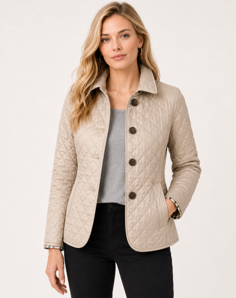 Veste matelassée femme de mi-saison élégante avec col à boutons