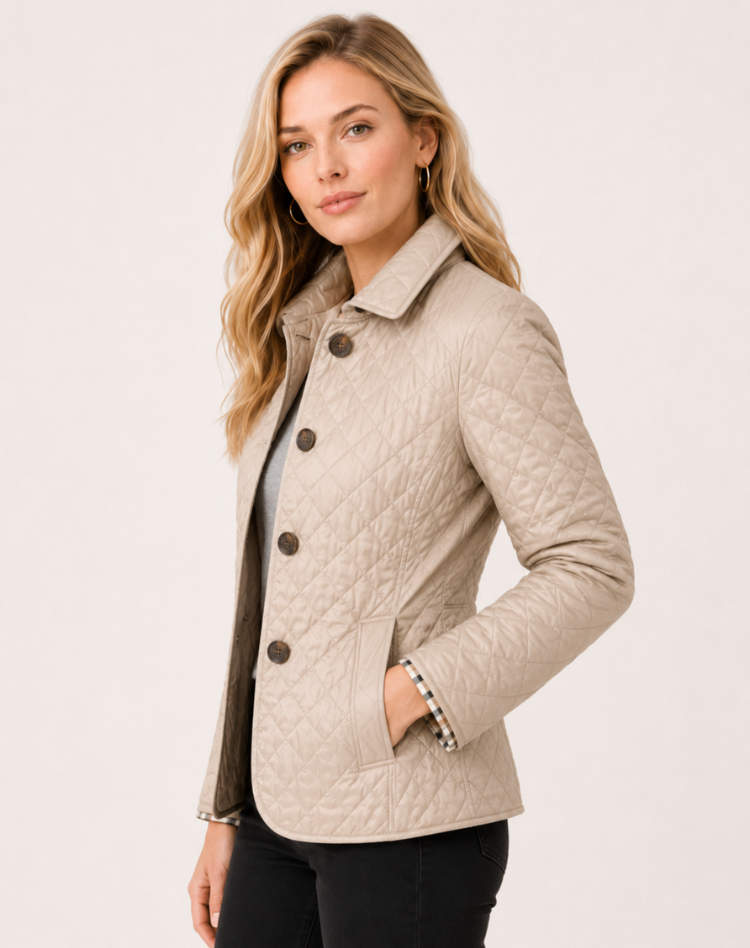 Veste matelassée femme de mi-saison élégante avec col à boutons