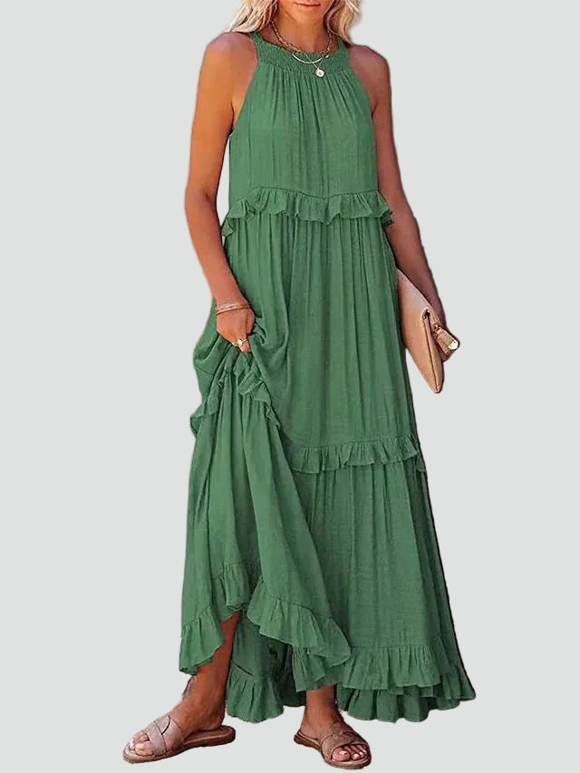 Women's summer maxi dress with ruffles and halter neck
