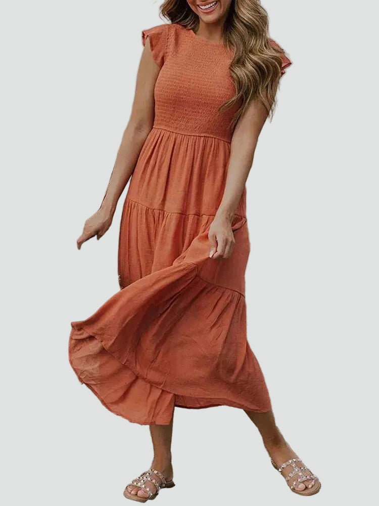 Comfortable midi dress with ruffles on the sleeves and a loose fit