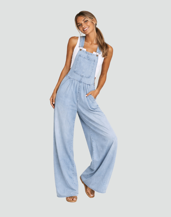 Women's denim overalls with wide legs, loose fit for summer