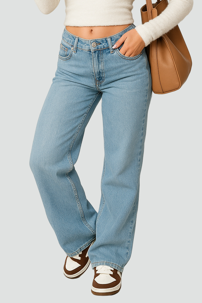 Jeansy damskie z niskim stanem i luźną prostą nogawką