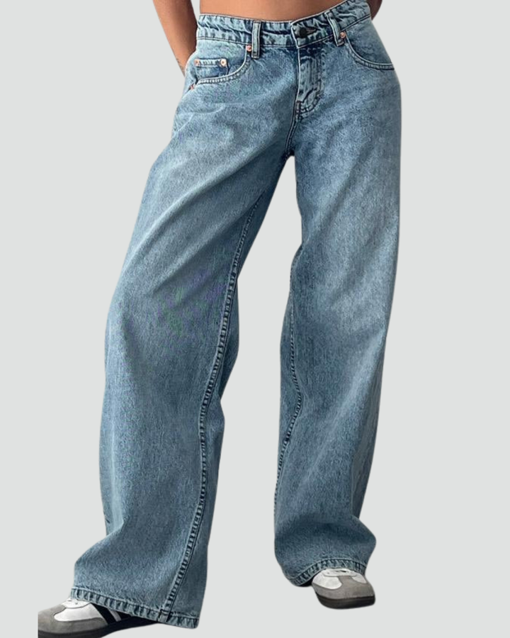 Jeansy damskie z niskim stanem i luźną prostą nogawką