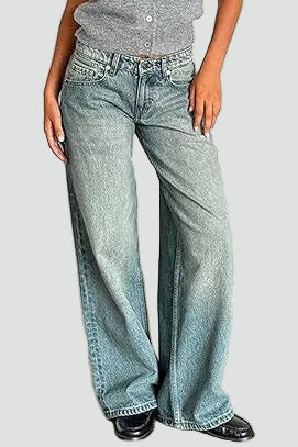 Jeansy damskie z niskim stanem i luźną prostą nogawką