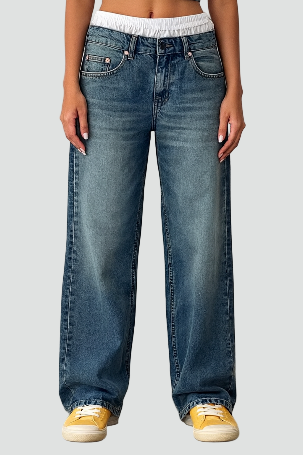 Jeansy damskie z niskim stanem i luźną prostą nogawką