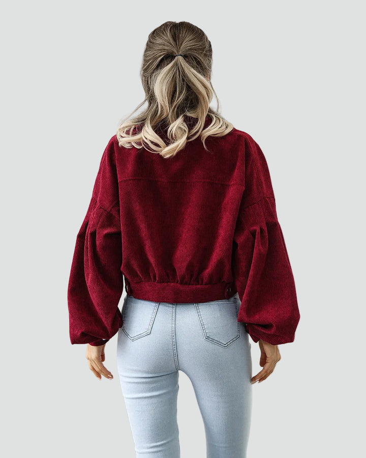 Women's oversized short corduroy shirt jacket with pockets