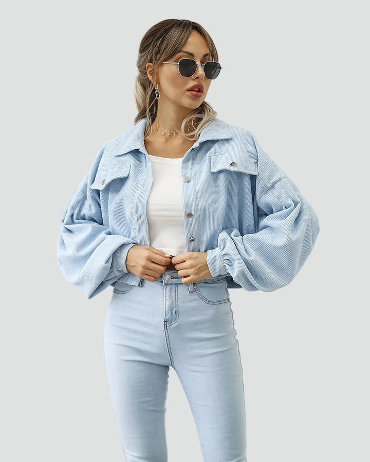 Women's oversized short corduroy shirt jacket with pockets