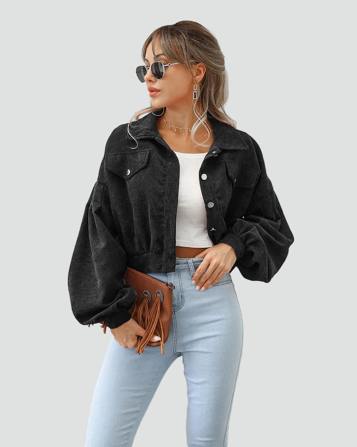 Women's oversized short corduroy shirt jacket with pockets