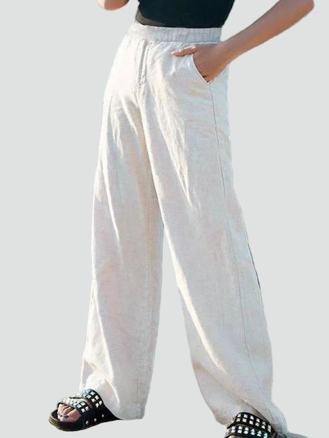 Linen palazzo pants with high waist and wide leg