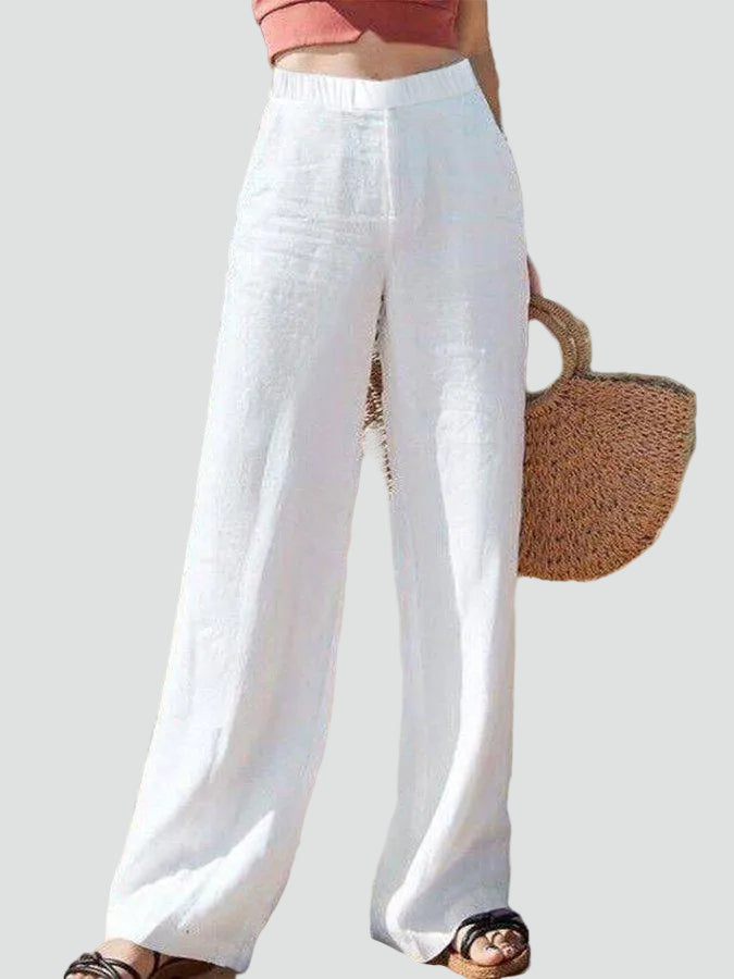 Linen palazzo pants with high waist and wide leg