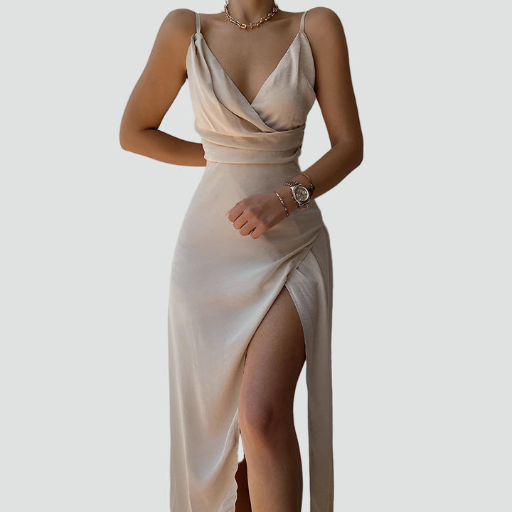 Elegancka długa sukienka koktajlowa wieczorowa z rozcięciem