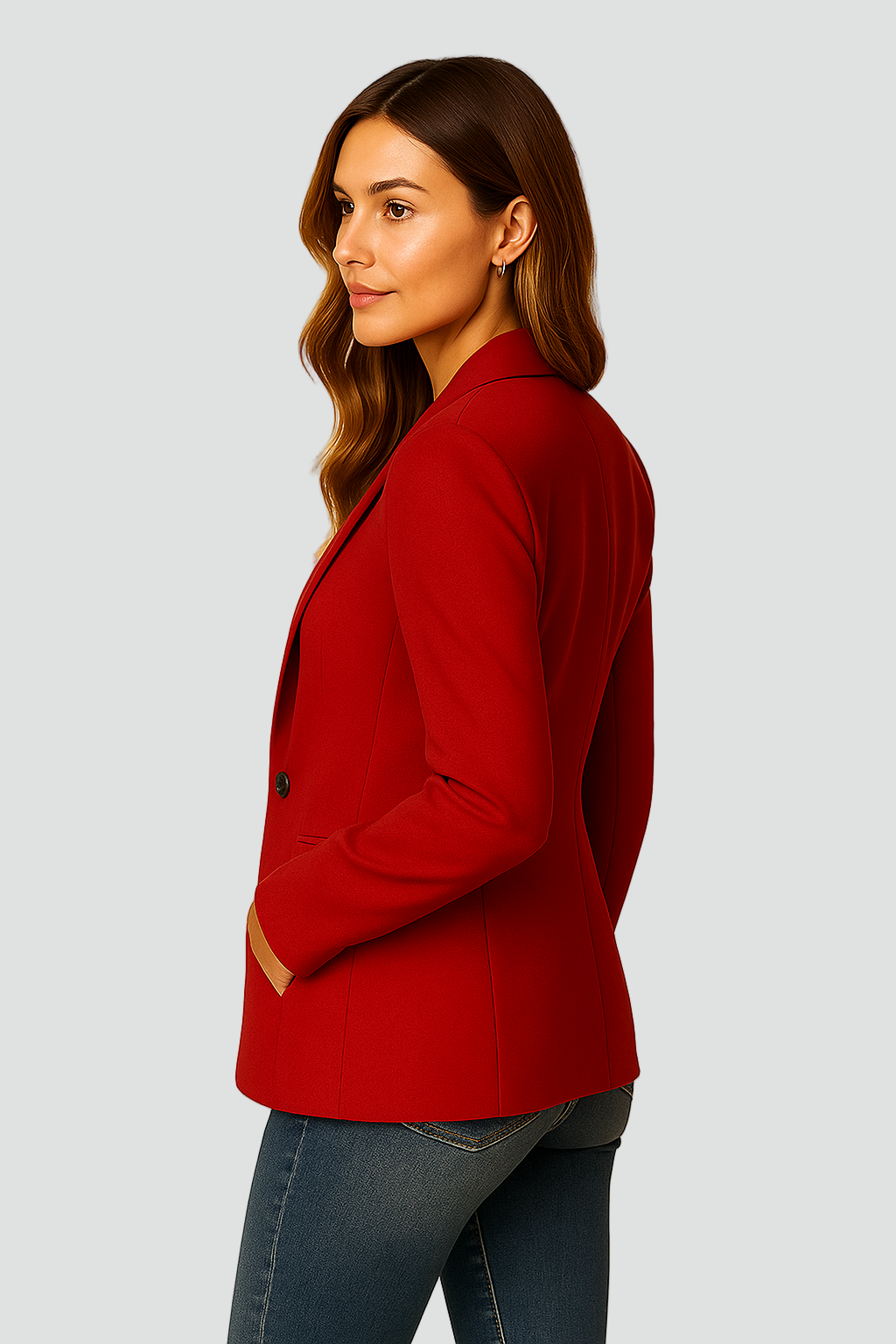 Klasyczny żakiet damski taliowany z kołnierzem i guzikiem elegancki