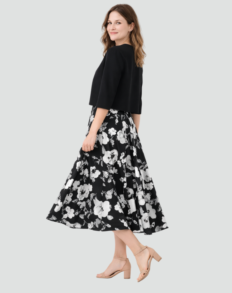 Women's midi set with bolero and patterned dress