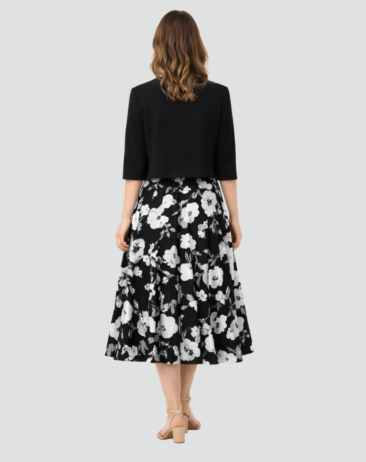 Women's midi set with bolero and patterned dress