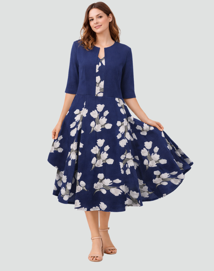 Women's midi set with bolero and patterned dress