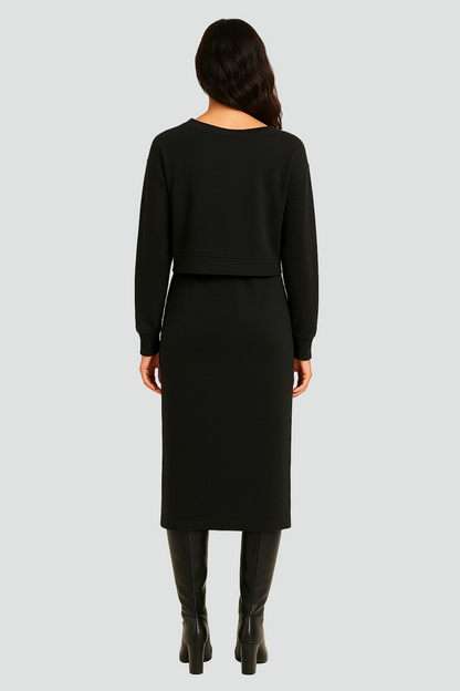 REVISION - Komplet damski z opuszczonym ramieniem i sukienką midi bodycon