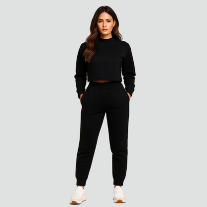 Komplet dresowy damski z krótkim swetrem i spodniami jogger