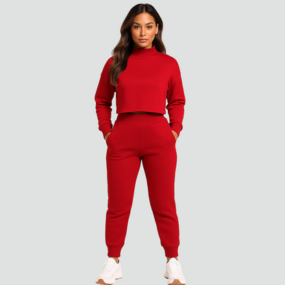 Komplet dresowy damski z krótkim swetrem i spodniami jogger
