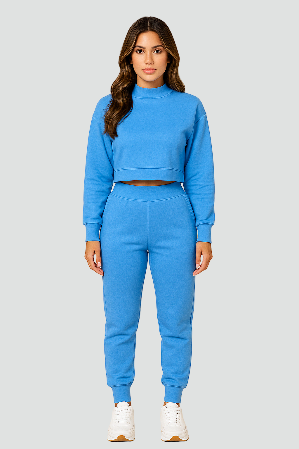 Komplet dresowy damski z krótkim swetrem i spodniami jogger